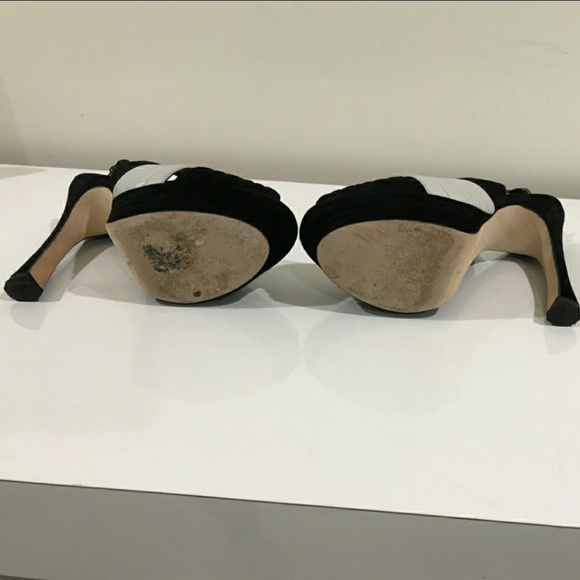 AUTH YSL SAINT LAURENT BLACK WHITE HEELS - Picture 3 of 5